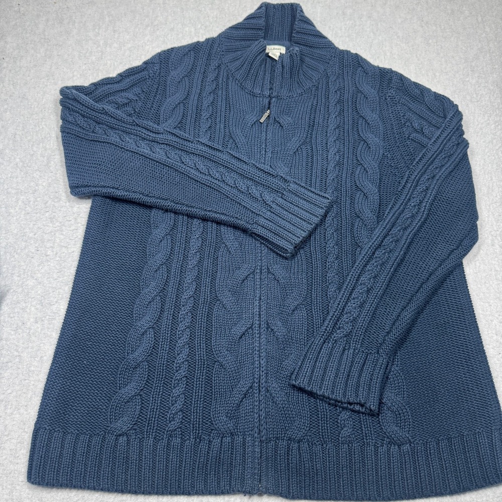 LL Bean Sweater Womens 2XL Cable Knit Cardigan Fisherman Full Zip Chunky Navy